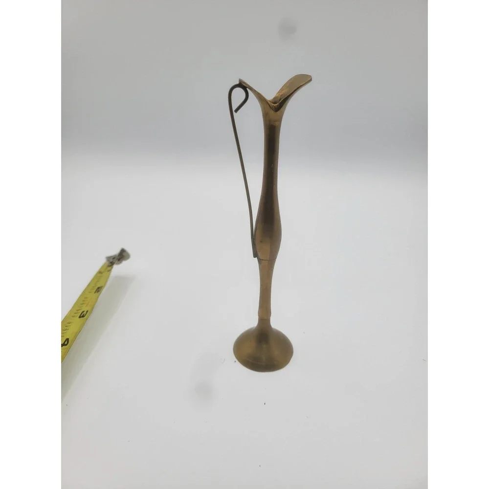 Vintage Solid Brass Bud Vase Tall Slender Handle Mid Century Modern Gold 7.5in